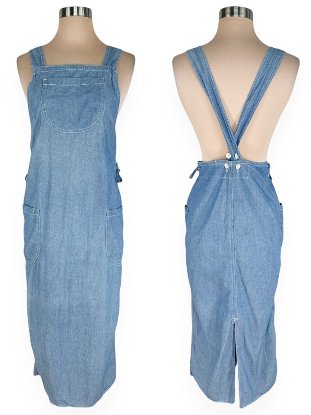 Sisley Basic Denim Italy Overalls Lightweight Cotton Summer Midi Length Dress 26